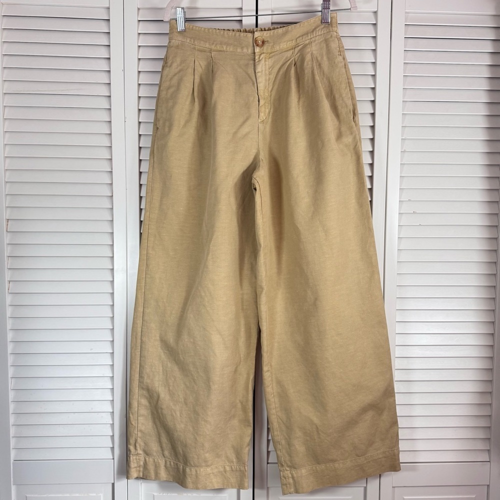 Linen Wide-Leg Pants in Beige Tan Coulotte